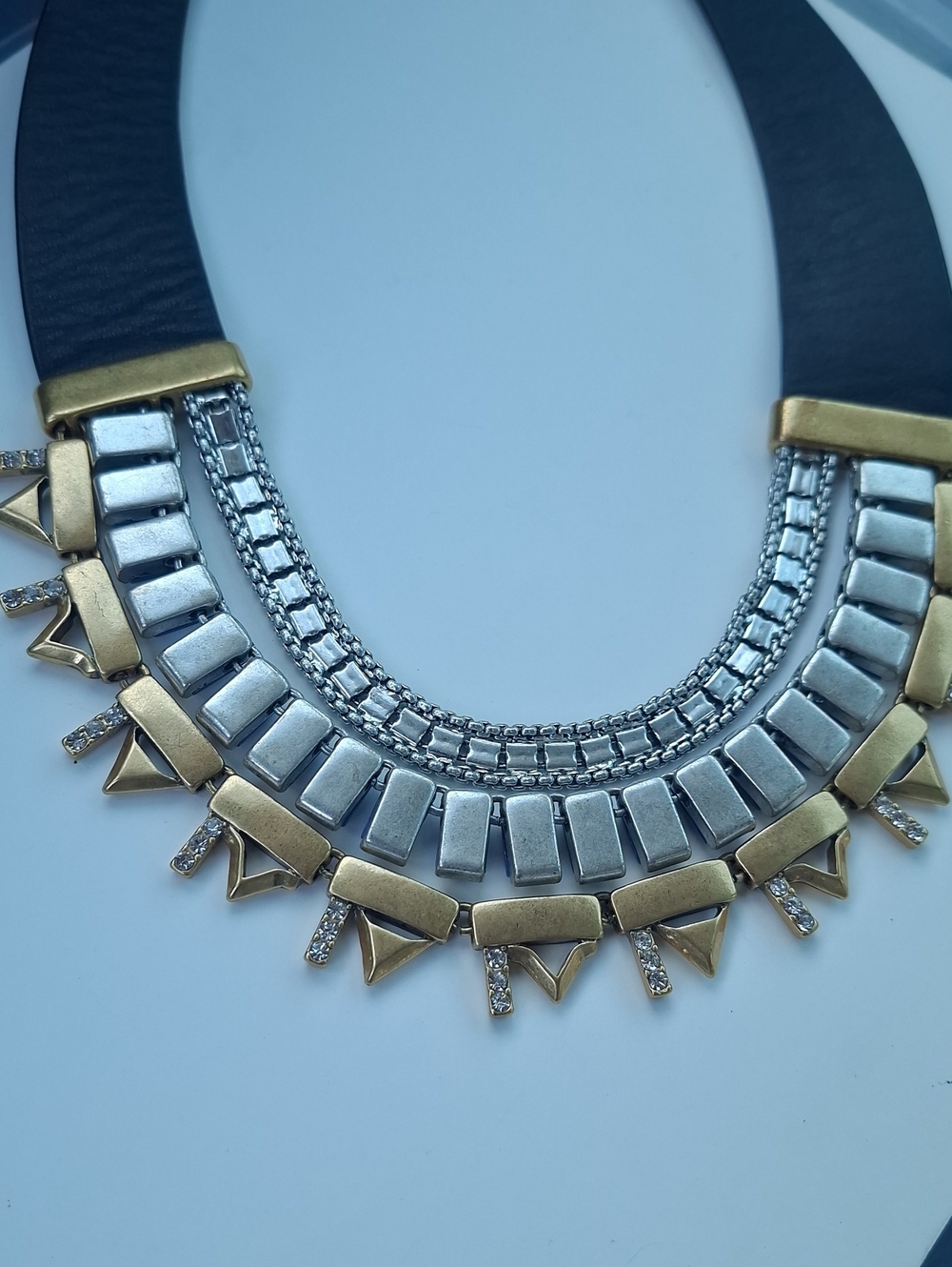 Stella & Dot Natalie Reversible Leather Collar Necklace Lapis Rhinestone